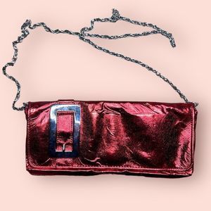 Y2K Candies Shiny Red w Silver Look Buckle Convertible Clutch Bag Handba…
